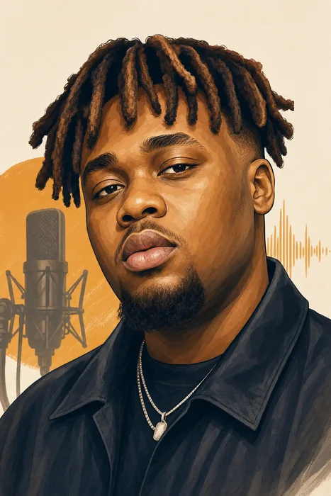 Illustrated head-and-shoulders portrait of BNXN with subtle music-themed background elements.
