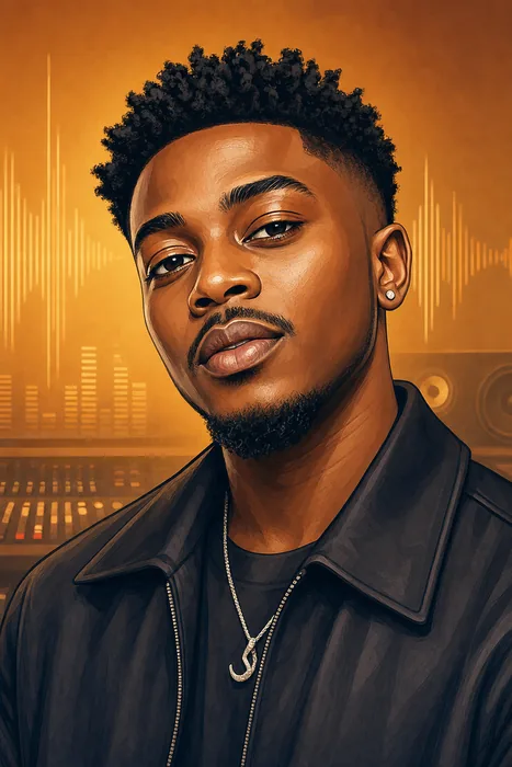 Illustrated head-and-shoulders portrait of Kaestyle with subtle music-production cues.