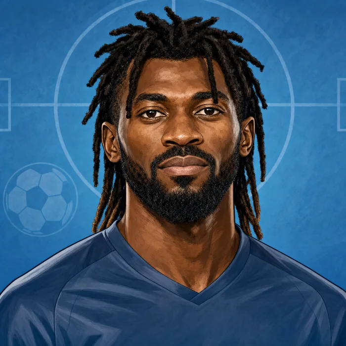 Illustrated head-and-shoulders portrait of footballer André-Frank Zambo Anguissa with subtle midfield-themed football cues.