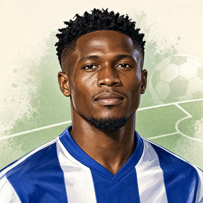 Illustrated head-and-shoulders portrait of Zaidu Sanusi with subtle football-themed background cues.