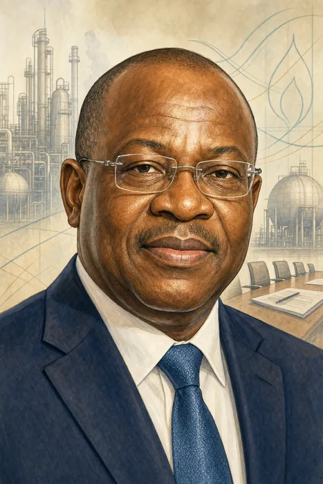 Illustrated head-and-shoulders portrait of Festus Osifo with subtle labour and energy-sector visual cues.