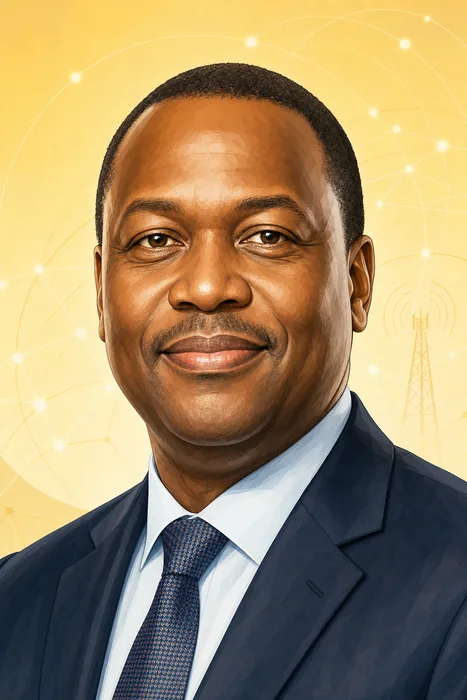 Illustrated head-and-shoulders portrait of Ralph Mupita with subtle telecommunications-themed background cues.