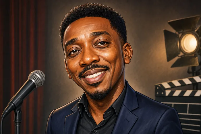 Illustrated head-and-shoulders caricature of Bovi in an editorial portrait style, with subtle comedy and screen-production cues.