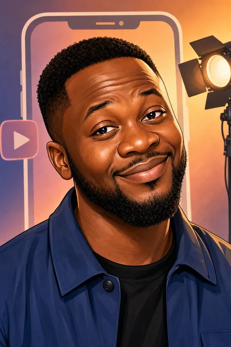 Illustrated head-and-shoulders portrait of Nigerian comedian and actor Nosa Afolabi, known as Lasisi Elenu, with subtle digital-comedy cues.
