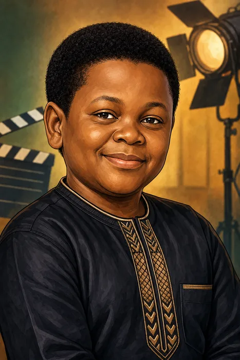 Illustrated head-and-shoulders portrait of Nigerian actor Osita Iheme, with subtle Nollywood comedy cues.