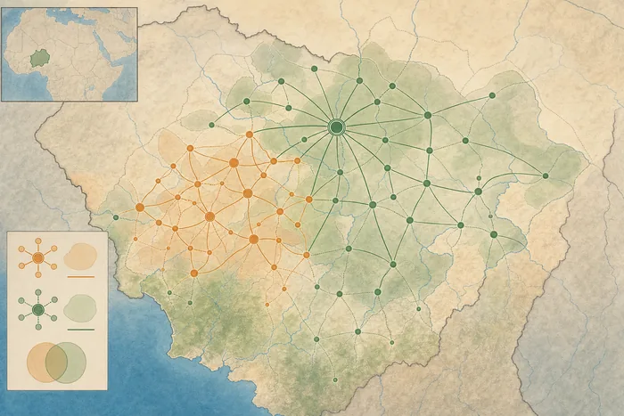 Map showing Hausa city-states and the later Sokoto Caliphate centre, with a note distinguishing Hausa and Fulani identities.